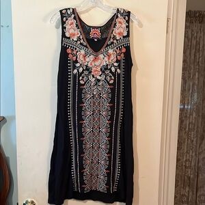 Johnny Was Black and Pink Embellished Sheath Dress